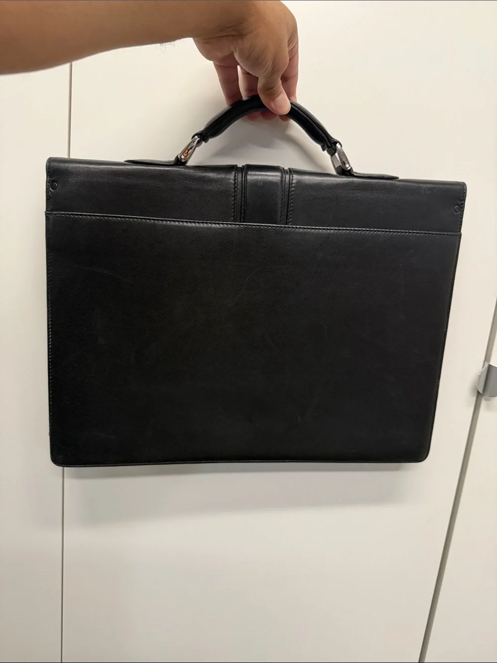 Montblanc Black Leather Briefcase with Silver Hardware
